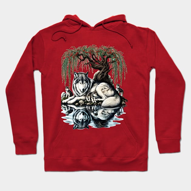 Serene Wolf Family Oasis in Idyllic Nature Hoodie by coollooks